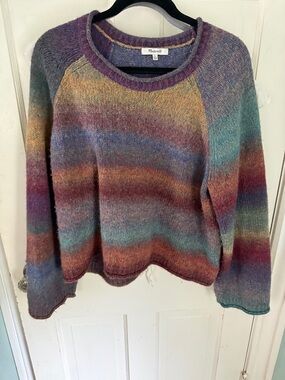 Madewell Multicolor Striped Crewneck Sweater - Purple/Teal/Gold/Burgundy